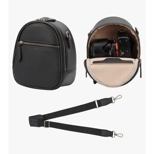 Divvia Black Vegan Leather Mini Crossbody Camera Sling Bag Adjustable Strap New‎